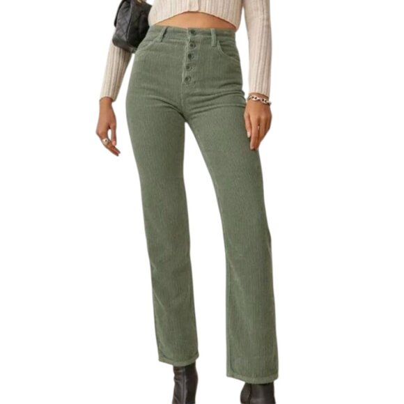 Reformation Jeans Cynthia Button Fly High Rise Straight Corduroy Pants - Picture 1 of 6